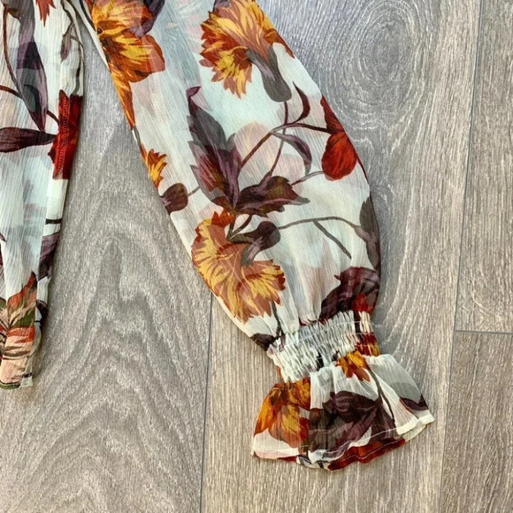 Zara Women’s Blouse Fall Leaf Ruffle Long Sleeve Peasant Flutter Sleeve Sheer M - Picture 9 of 16